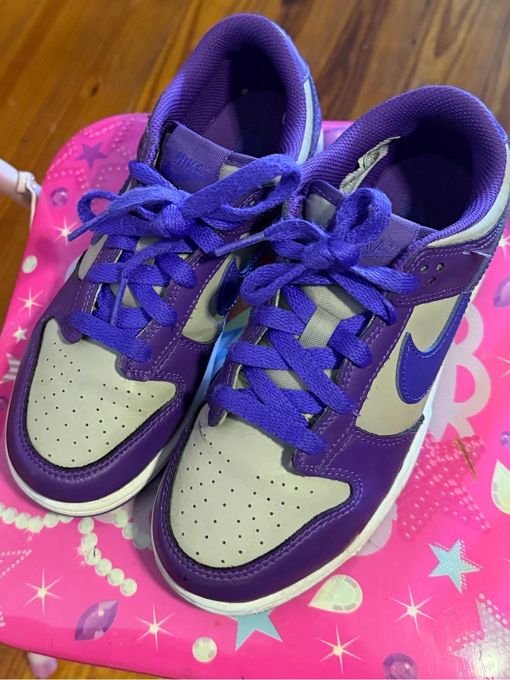 Nike Kids Purple and White Low-Top Dunks
